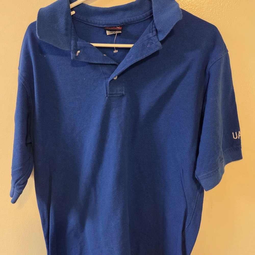 King Louie America Mens Blue UAW-GM Union Made Polo Shirt USA L